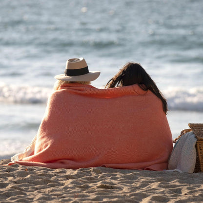 Herringbone Wool Picnic Blanket Coral