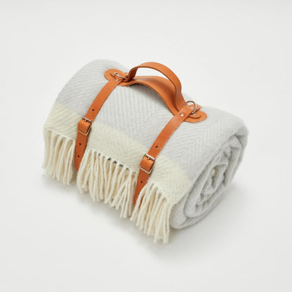 Herringbone Wool Picnic Blanket Gull Grey