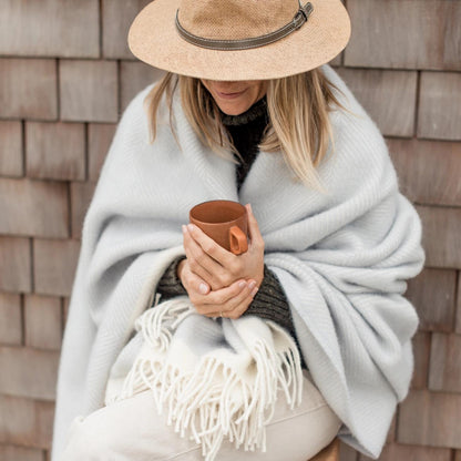 Herringbone Wool Picnic Blanket Gull Grey