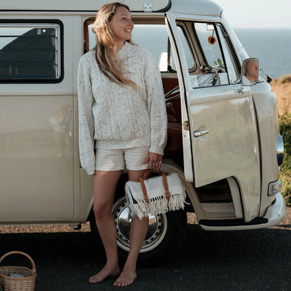 Herringbone Wool Picnic Blanket Gull Grey