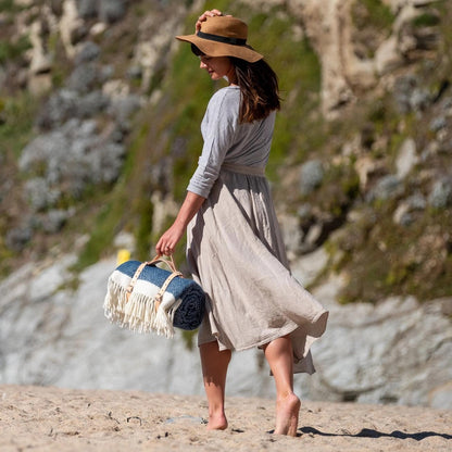 Herringbone Wool Picnic Blanket Sailor Blue