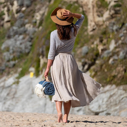 Herringbone Wool Picnic Blanket Sailor Blue