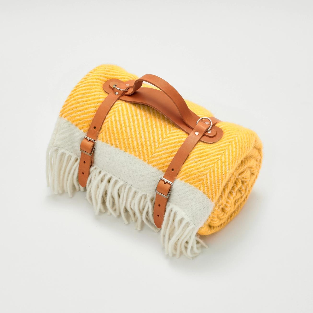 Herringbone Wool Picnic Blanket Sunshine Yellow