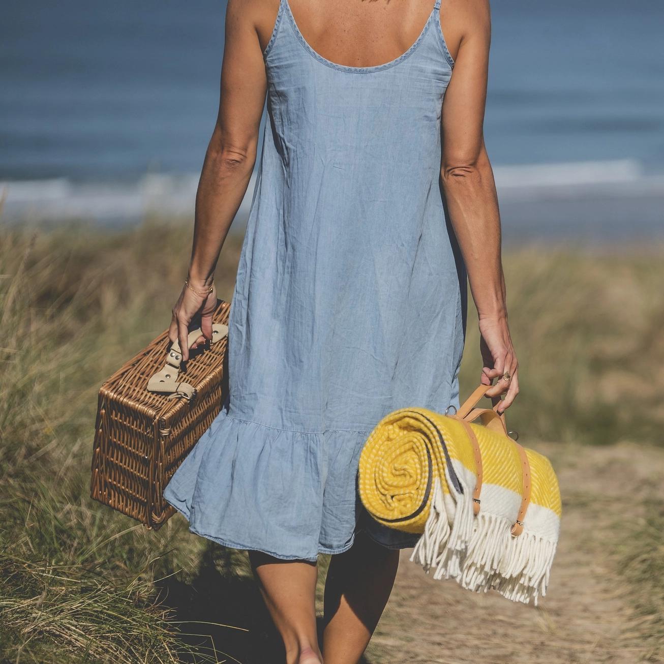Herringbone Wool Picnic Blanket Sunshine Yellow