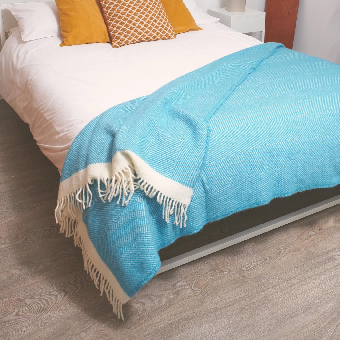 Herringbone Wool Blanket Turquoise