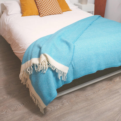 Herringbone Wool Blanket Turquoise