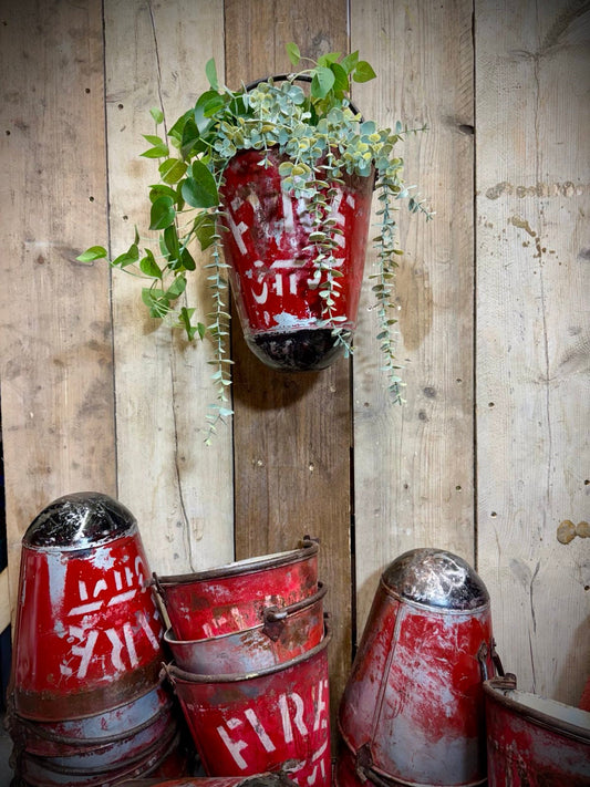 Vintage Galvanised Hanging Fire Bucket Hanging Basket / Plant Pot