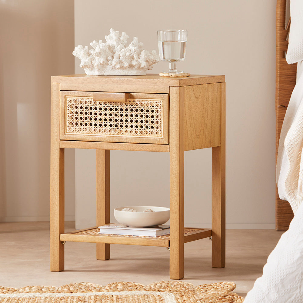 Bali Rattan Bedside Table with 1 Drawer