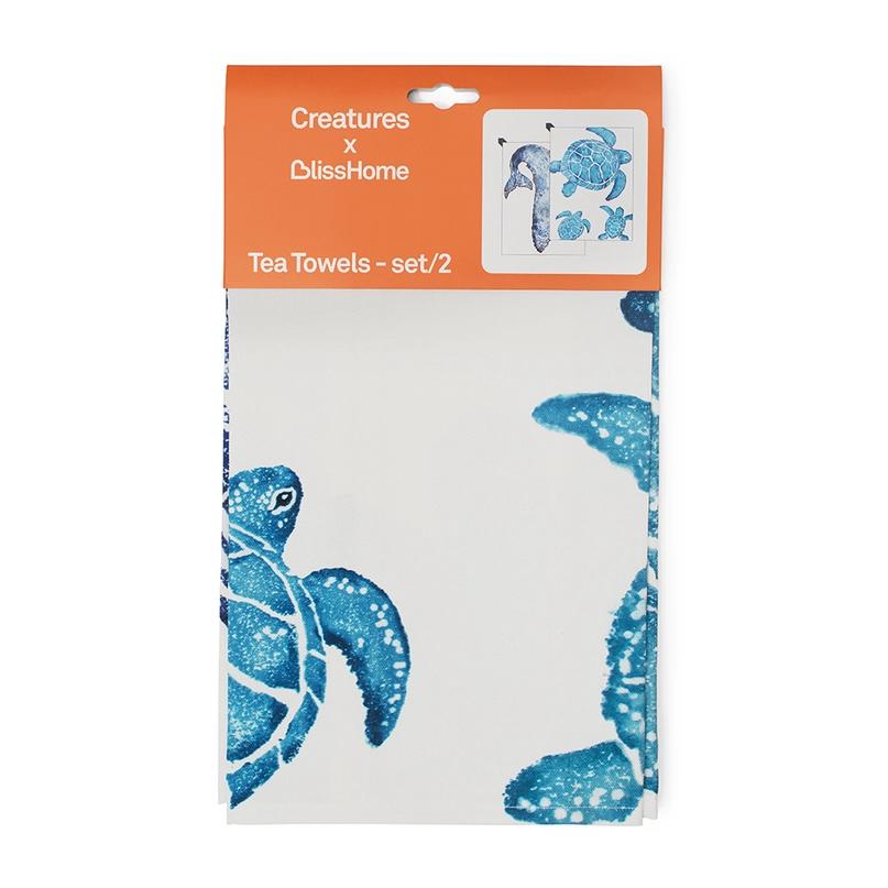 Whale & Turtle Tea Towel set/2 by Bliss Home