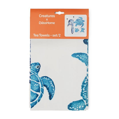 Whale & Turtle Tea Towel set/2 by Bliss Home