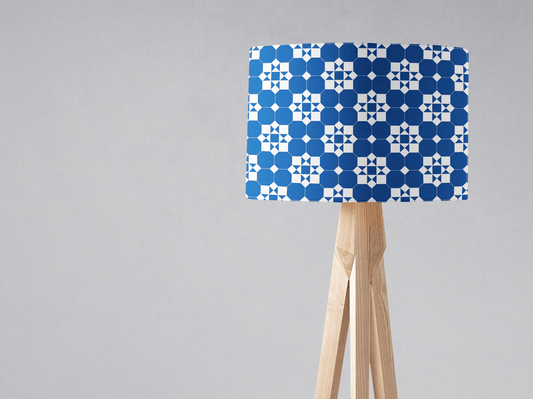 Blue and White Geometric Tiles Design Lampshade, Ceiling or Table Lamp Shade