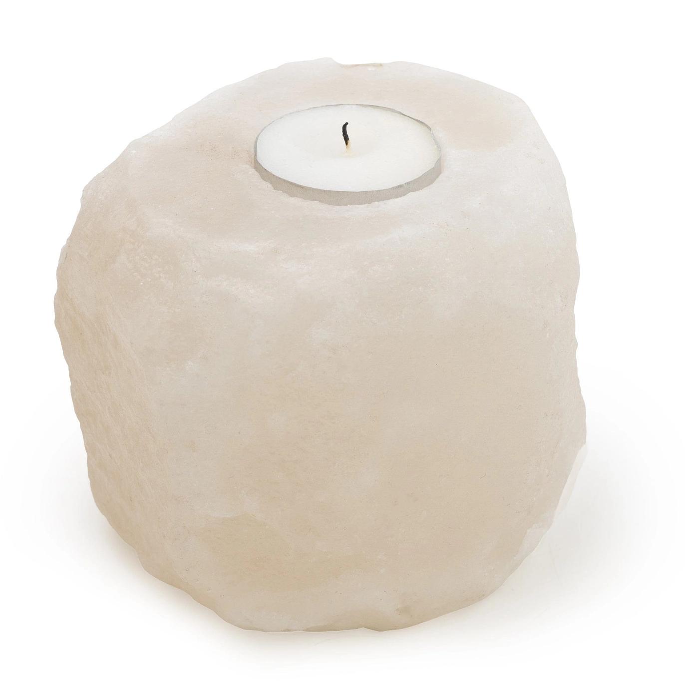 White Himalayan Salt Rock Tealight Holder by Candlelight Home