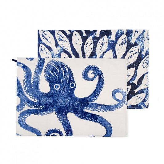 Octopus & Shoal Fish Tea Towel set/2