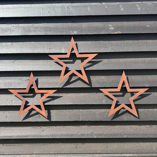 Set of 3 Rusty Metal Stars Decoration