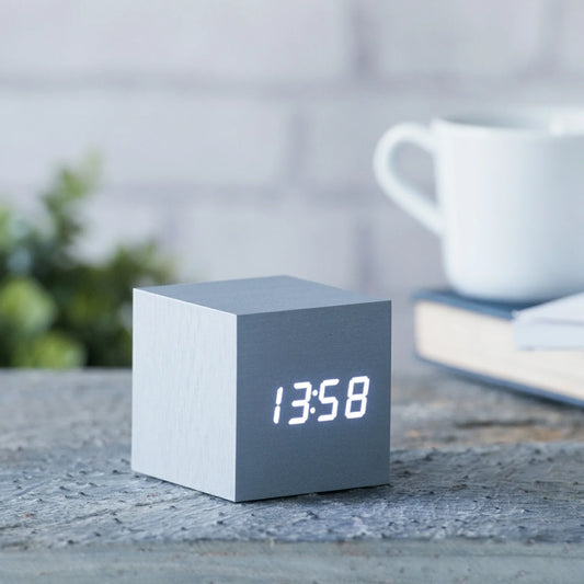 Gingko Gravity Cube Alarm Clock Aluminium / White