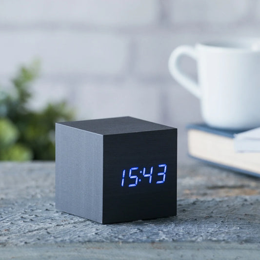 Gingko Gravity Cube Alarm Clock Black / Blue
