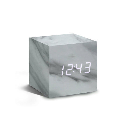 Gingko Gravity Cube Alarm Clock Marble / White