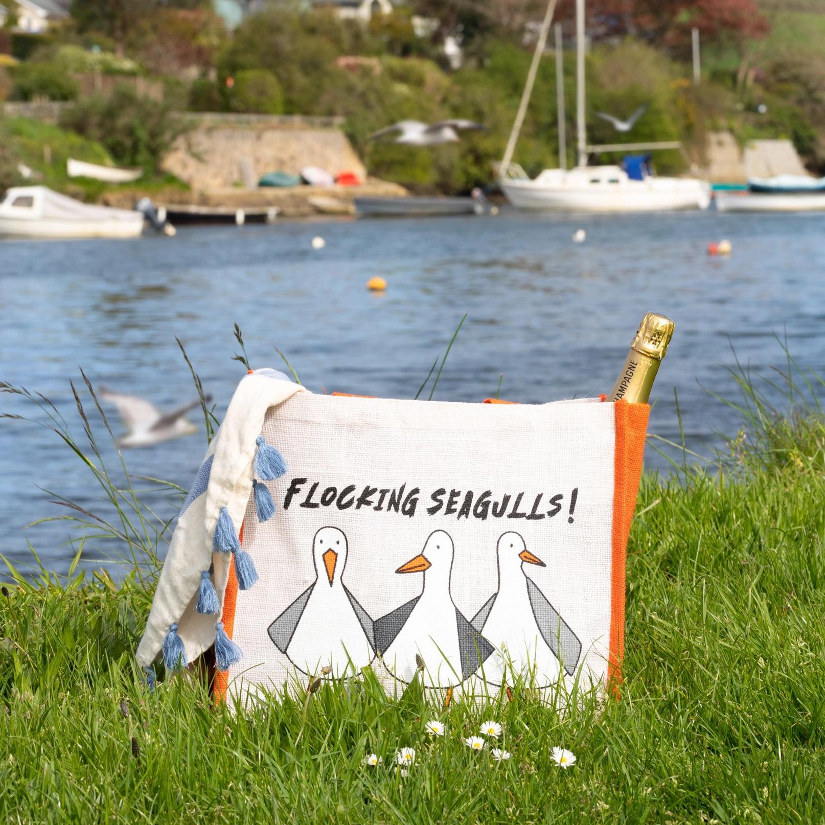 Flocking Seagulls! Jute Bag by Gone Crabbing