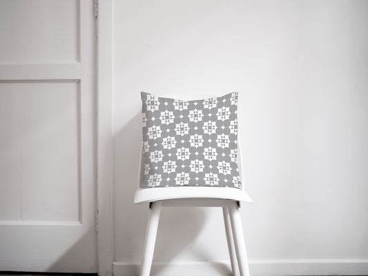 Grey and White Geometric Tiles Design Cushion, Throw Pillow