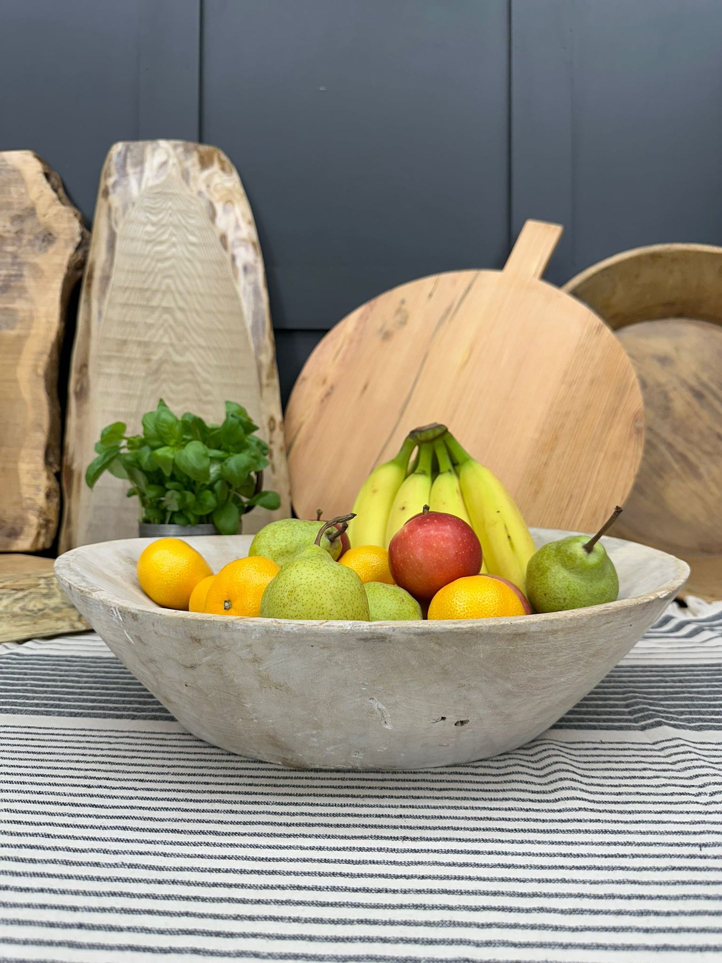 Vintage Bleached Wooden Serving Bowl
