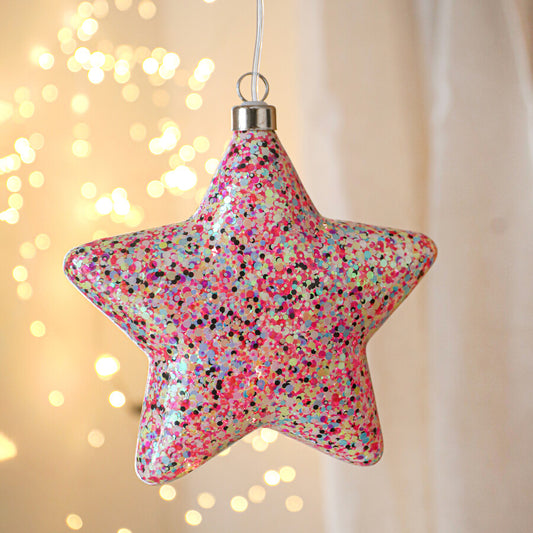 Hanging Pink Glitter LED Star Light
