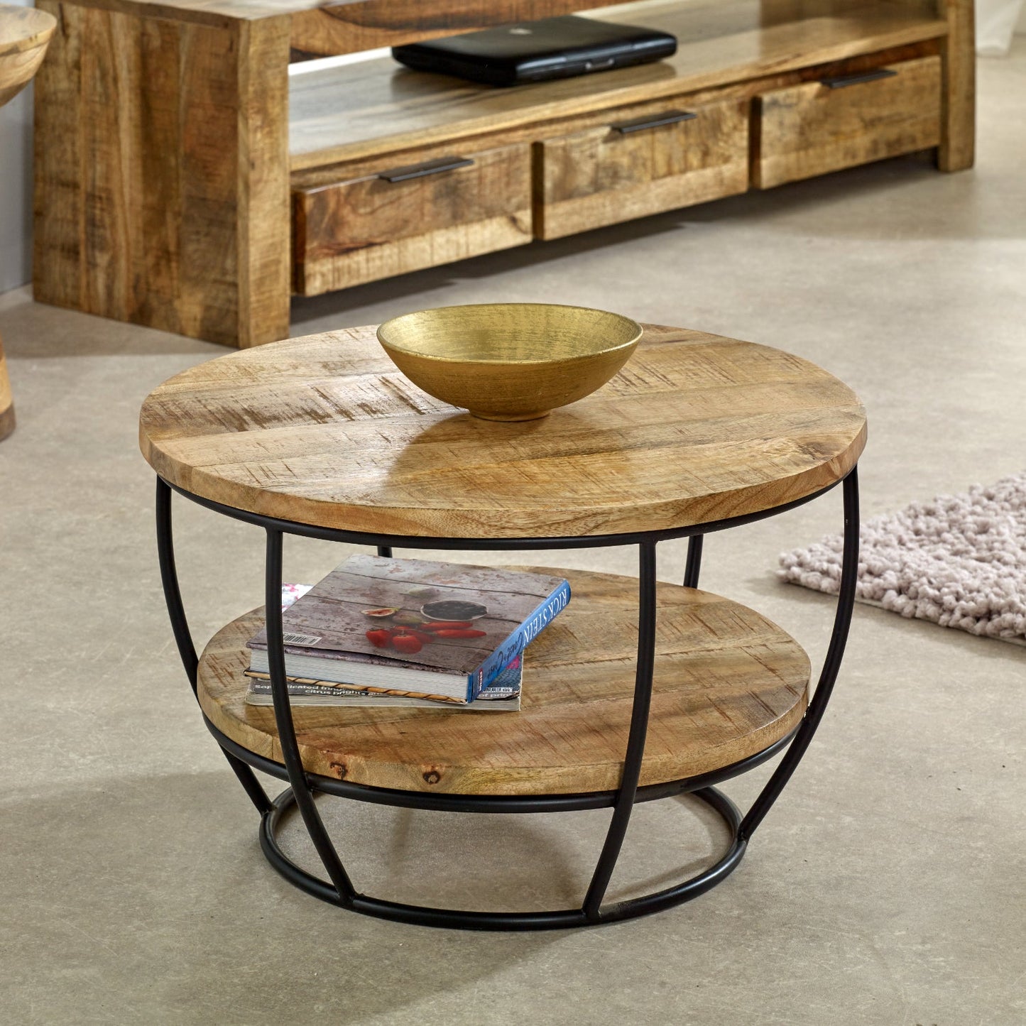 Merlin Mango Wooden & Metal Coffee Table With Shelf