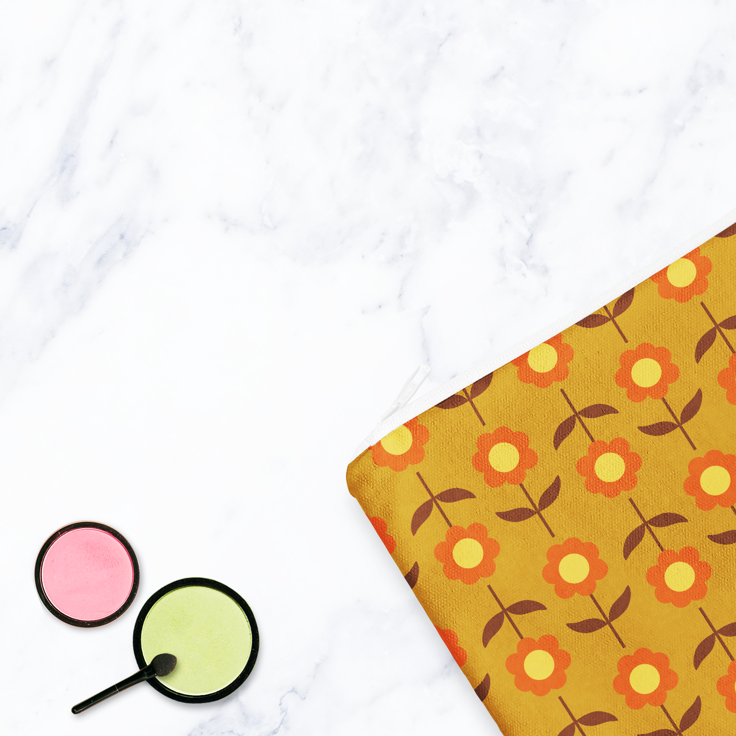 Retro Mustard Floral Make Up Bag