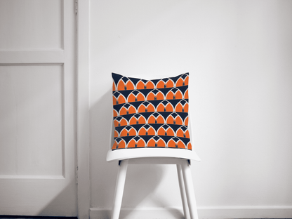 Navy Blue and Orange Retro Geometric Arches Design Cushion, Throw Pillow