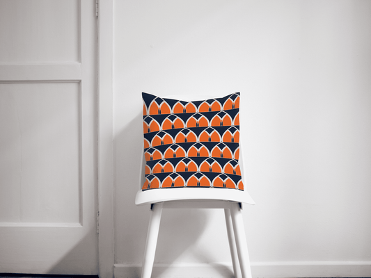 Navy Blue and Orange Retro Geometric Arches Design Cushion, Throw Pillow
