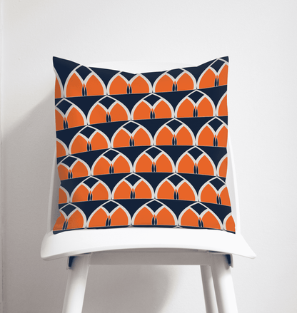 Navy Blue and Orange Retro Geometric Arches Design Cushion, Throw Pillow