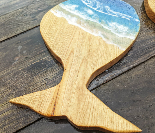 Whale cheese board with resin Waves
