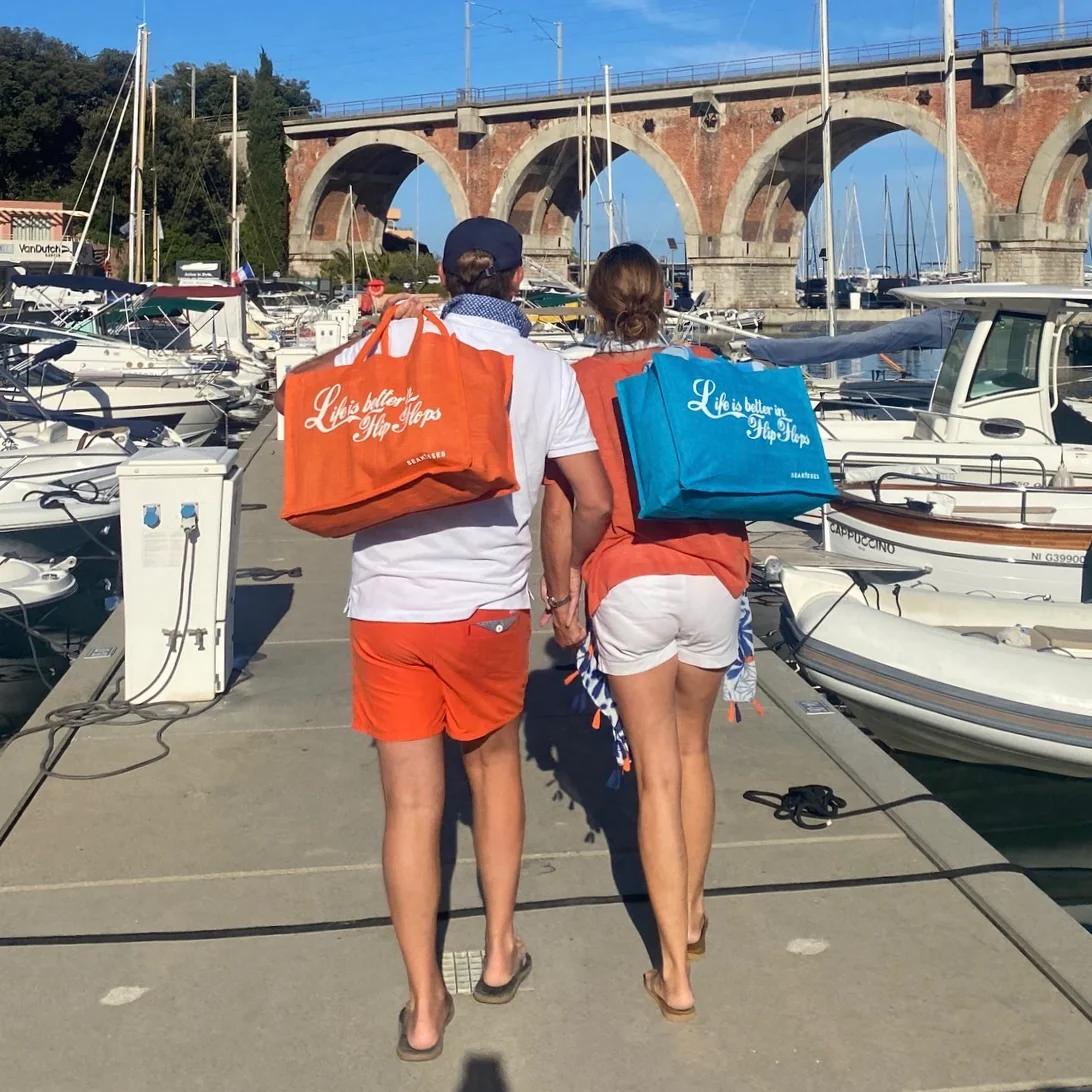 Life Is Better in Flip Flops Jute Bag - Tangerine by SeaKisses