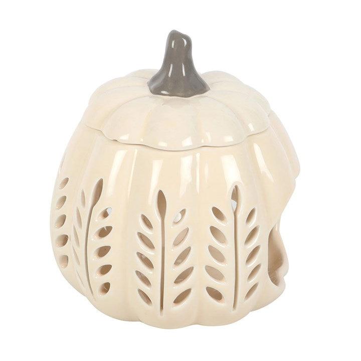 White ceramic pumpkin with gray top on a white background