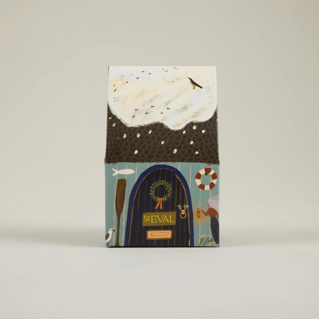 Packaged product with a decorative design on a plain background