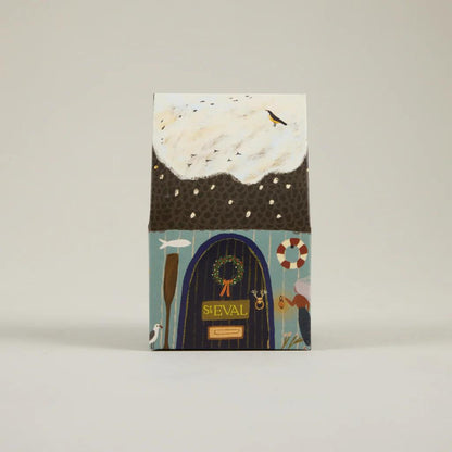 Packaged product with a decorative design on a plain background