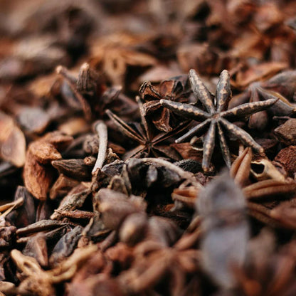 Close-up of star anise seeds with a blurred background