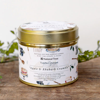National Trust Apple & Rhubarb Crumble Tin Candle in Matt Gold