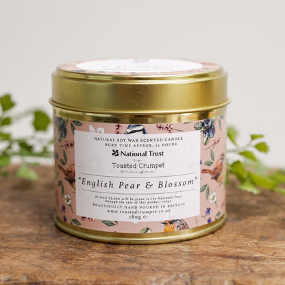 National Trust English Pear & Blossom Tin Candle in Matt Gold