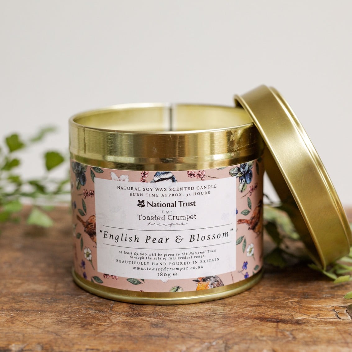 National Trust English Pear & Blossom Tin Candle in Matt Gold