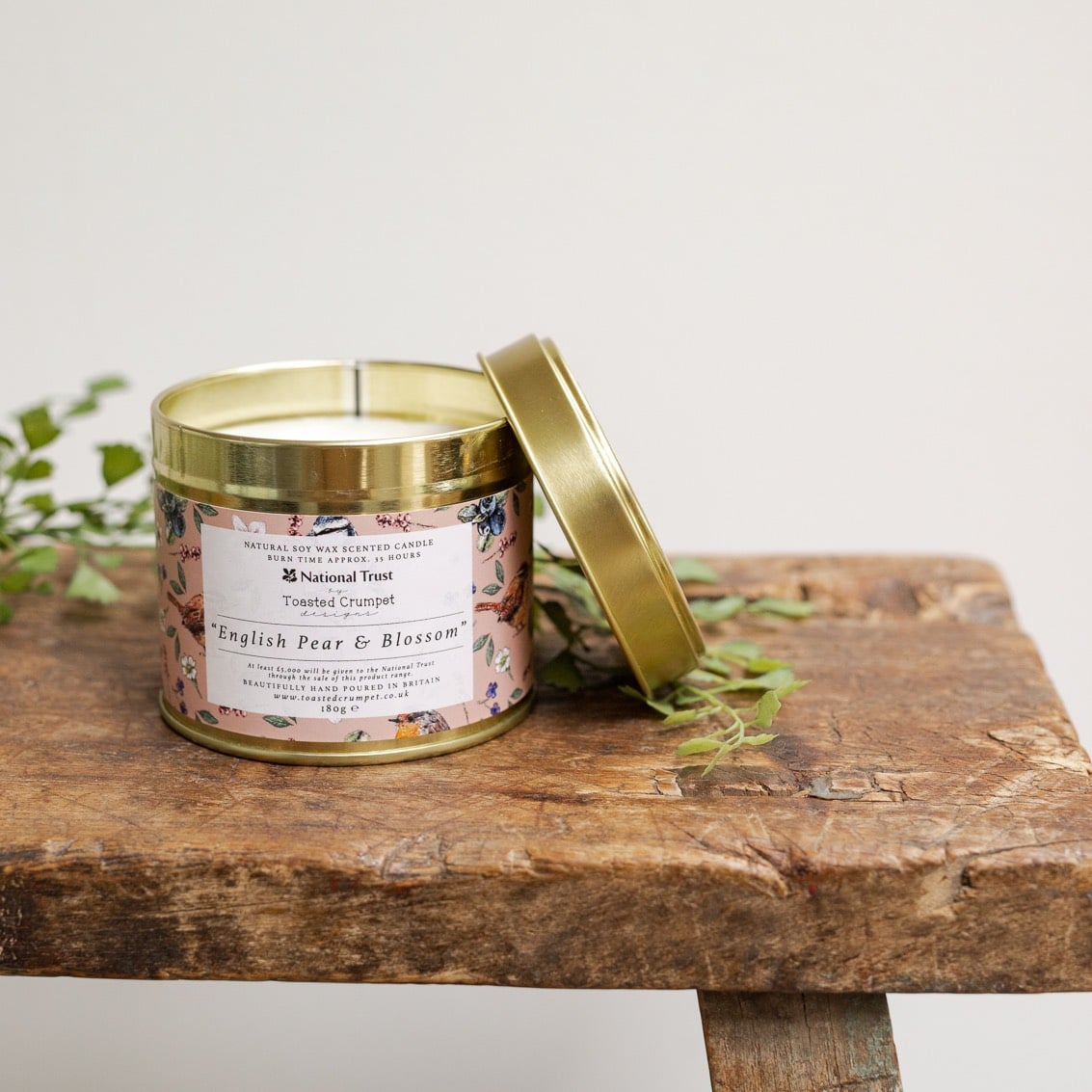 National Trust English Pear & Blossom Tin Candle in Matt Gold