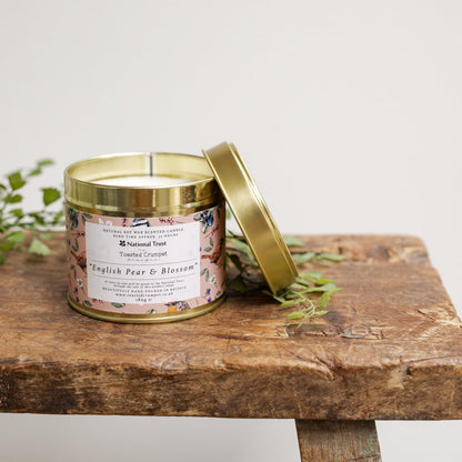 National Trust English Pear & Blossom Tin Candle in Matt Gold