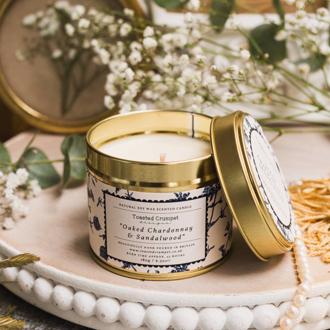 Oaked Chardonnay & Sandalwood Candle in a Matt Gold Tin