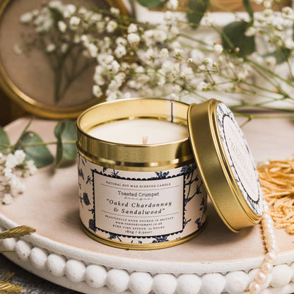 Oaked Chardonnay & Sandalwood Candle in a Matt Gold Tin