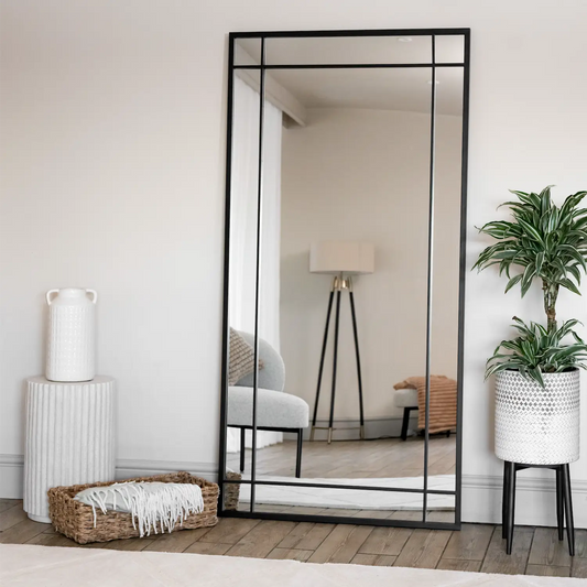 Aimi - Full Length Black Metal Rectangle Window Mirror - 180cm x 90cm