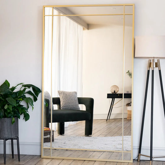 Aimi - Full Length Gold Metal Rectangle Window Mirror - 180cm x 90cm