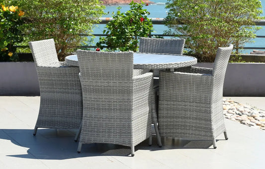 Bridgetown 4 Seater Round Rattan and Polywood Grey Garden Dining Set
