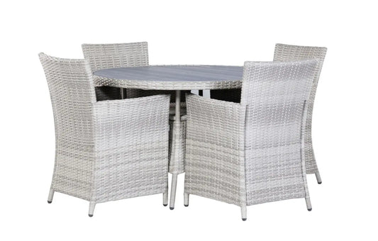 Bridgetown 4 Seater Round Rattan and Polywood Grey Garden Dining Set