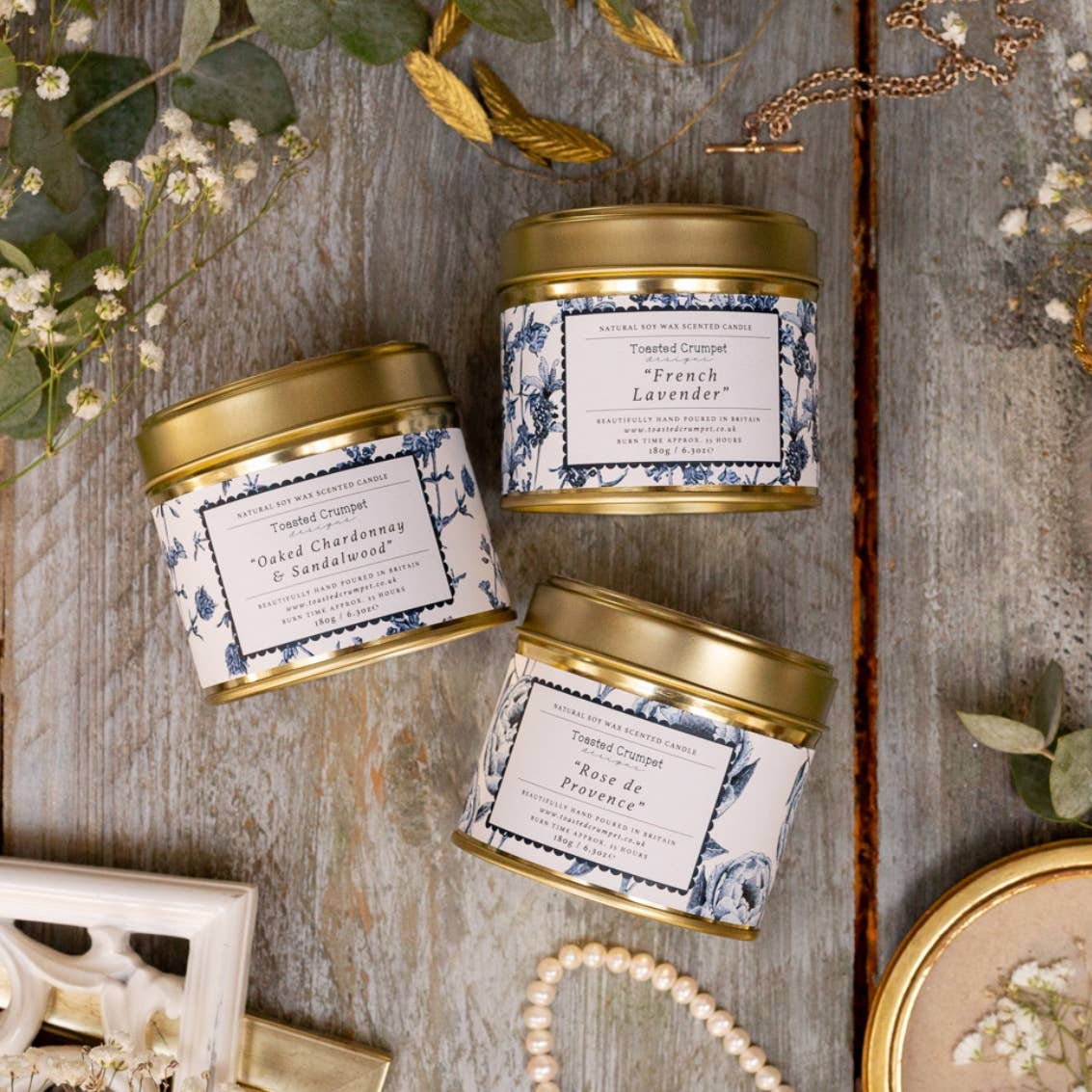 Oaked Chardonnay & Sandalwood Candle in a Matt Gold Tin