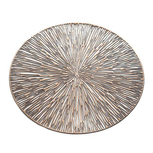 Round decorative plate with radiating lines on a white background
