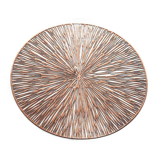Round decorative wall art with radiating lines on a white background